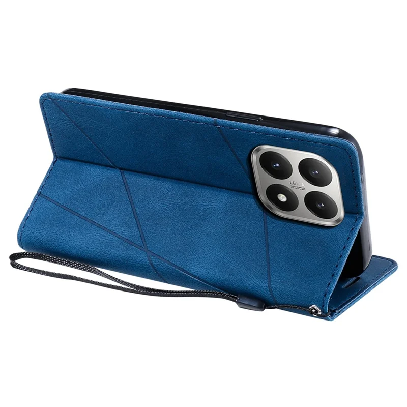 For Xiaomi 15T Case Imprinted Lines PU Leather Splicing Wallet Phone Cover - Blue