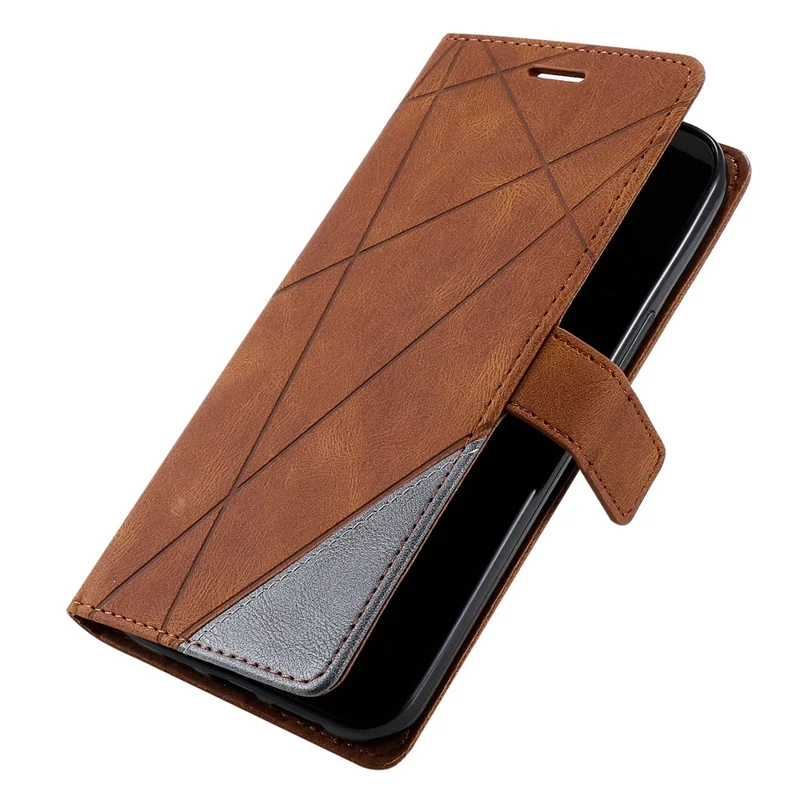 For Sony Xperia 10 VII Case Imprinted Lines PU Leather Splicing Wallet Phone Cover - Brown