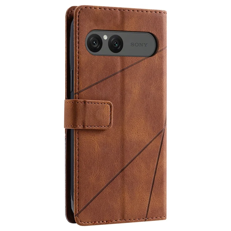 For Sony Xperia 10 VII Case Imprinted Lines PU Leather Splicing Wallet Phone Cover - Brown