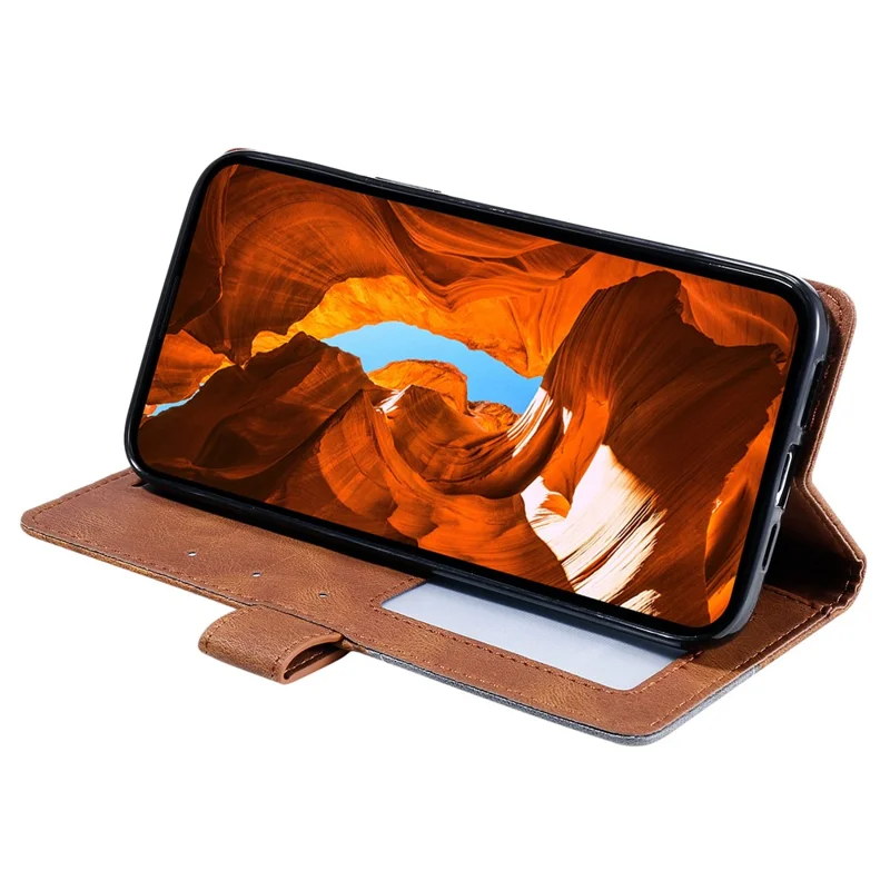 Leather Case for Honor X9c 5G / Magic7 Lite 5G / X60 Pro 5G Imprinted Lines Splicing Wallet Phone Cover - Brown