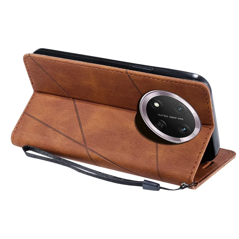 Leather Case for Honor X9c 5G / Magic7 Lite 5G / X60 Pro 5G Imprinted Lines Splicing Wallet Phone Cover - Brown