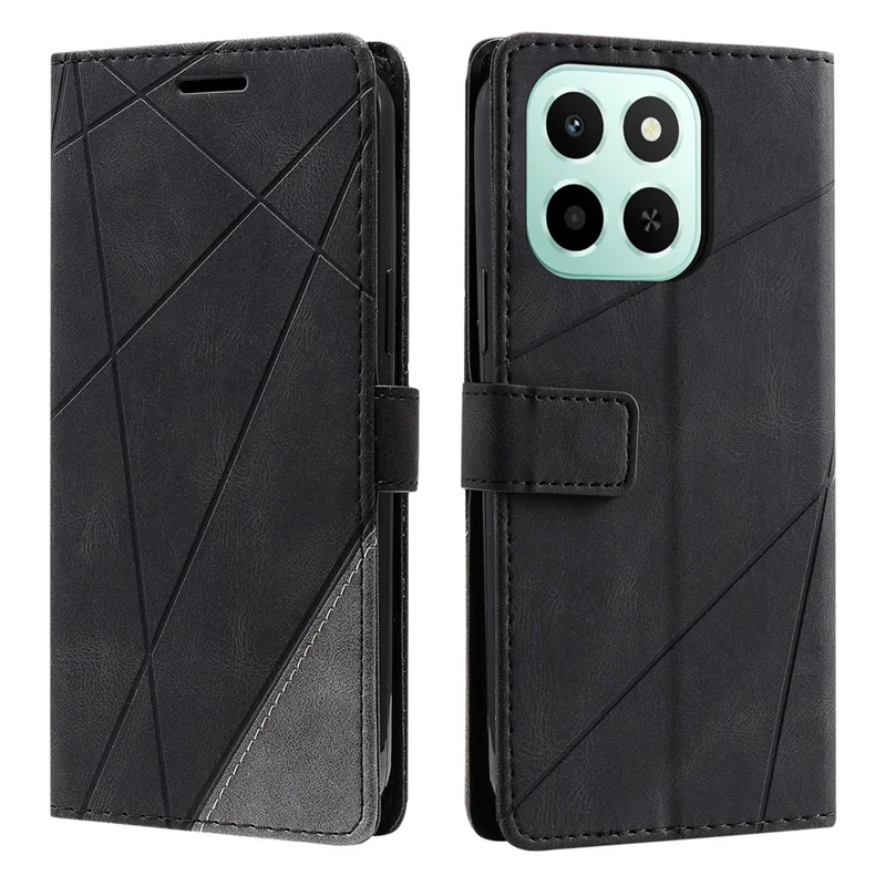 غطاء جلد لجهاز Honor X6c 4G / X5b Plus / X5b بتصميم خطوط مطبوعة ومحفظة مدمجة - أسود