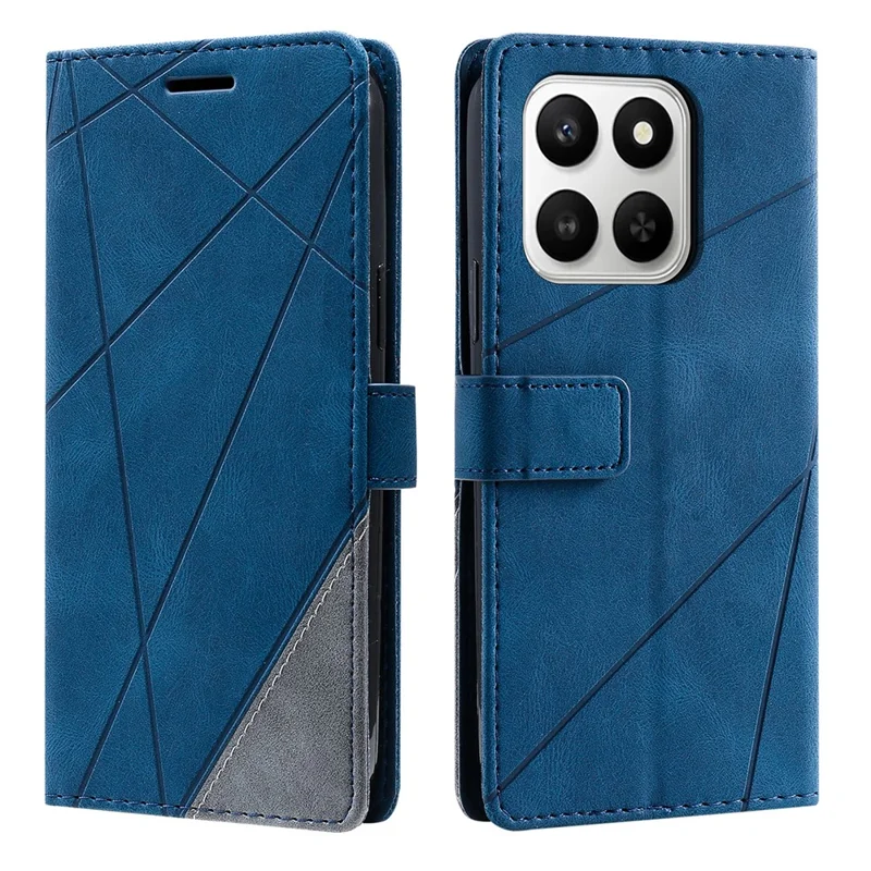 Leather Case for Honor 400 Smart 5G / 4G / X7d 4G / 5G Imprinted Lines Splicing Wallet Phone Cover - Blue