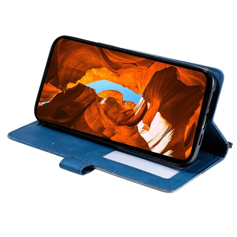 Leather Case for Honor 400 Smart 5G / 4G / X7d 4G / 5G Imprinted Lines Splicing Wallet Phone Cover - Blue