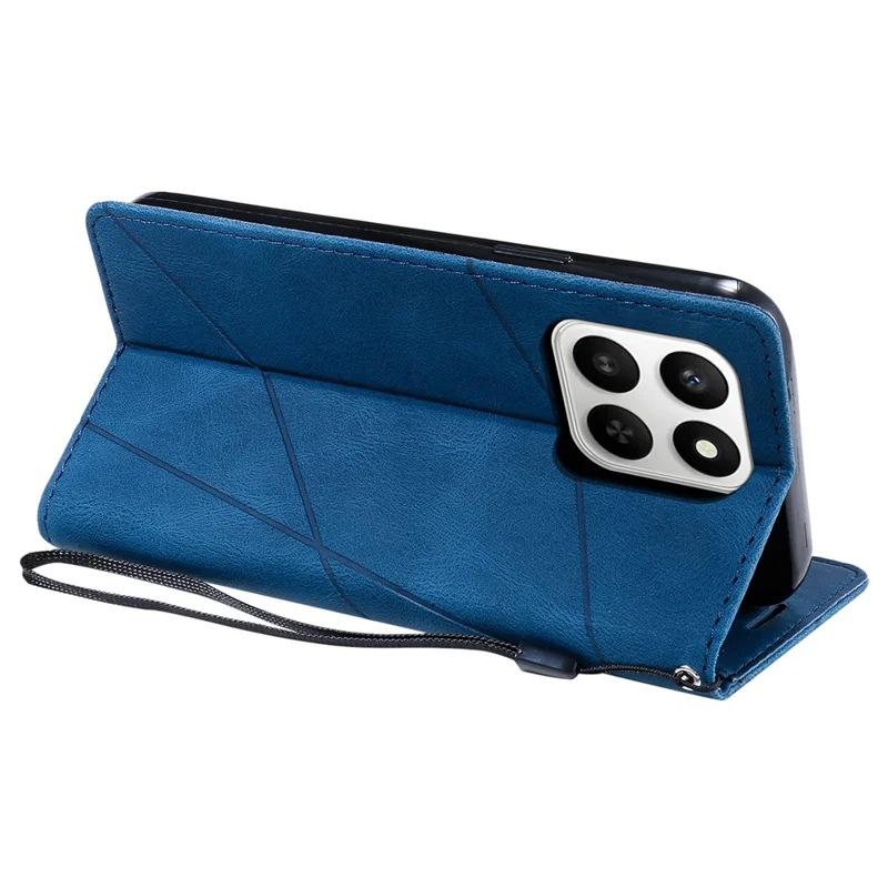 Leather Case for Honor 400 Smart 5G / 4G / X7d 4G / 5G Imprinted Lines Splicing Wallet Phone Cover - Blue