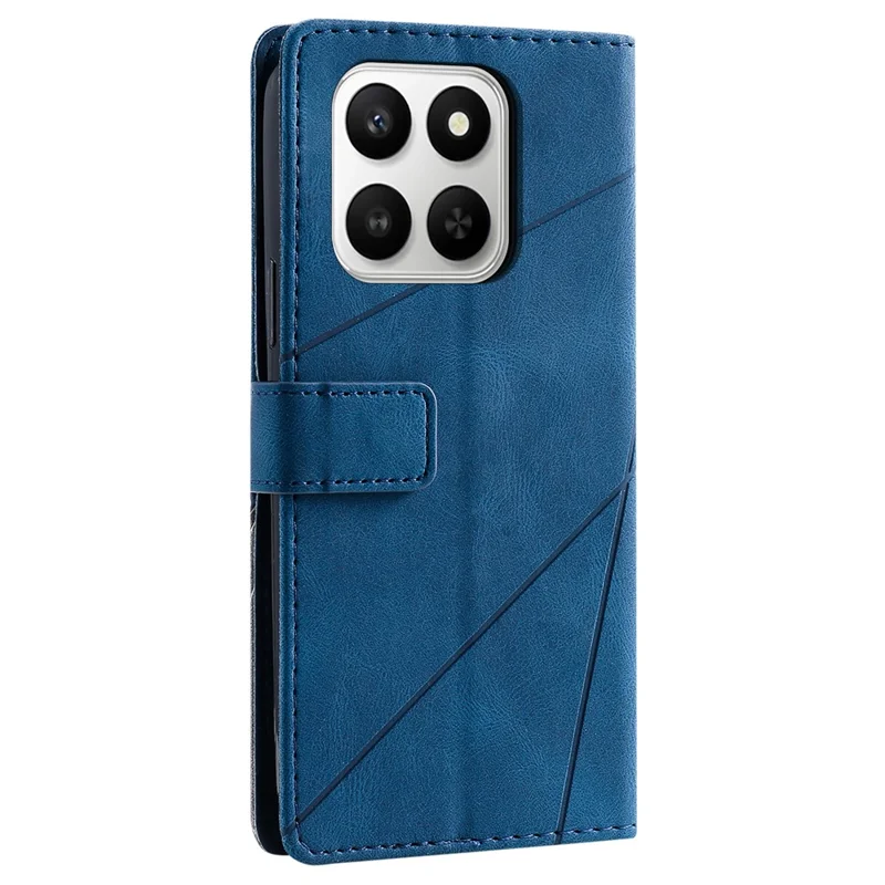 Leather Case for Honor 400 Smart 5G / 4G / X7d 4G / 5G Imprinted Lines Splicing Wallet Phone Cover - Blue