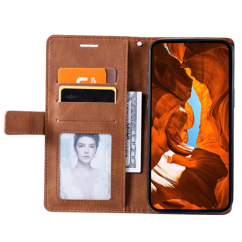 For Xiaomi Redmi A5 4G (171.7mm) / Poco C71 4G Case Imprinted Lines PU Leather Splicing Wallet Phone Cover - Brown
