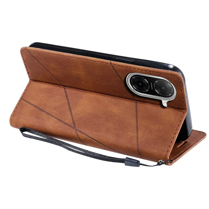 For Xiaomi Redmi A5 4G (171.7mm) / Poco C71 4G Case Imprinted Lines PU Leather Splicing Wallet Phone Cover - Brown