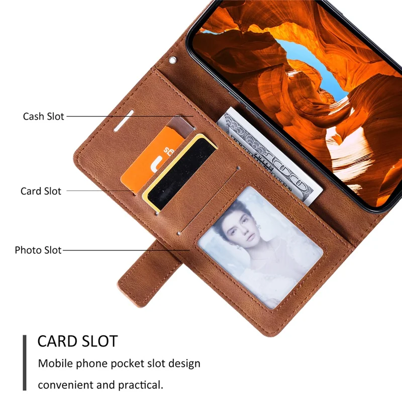 For Xiaomi Redmi A5 4G (171.7mm) / Poco C71 4G Case Imprinted Lines PU Leather Splicing Wallet Phone Cover - Brown