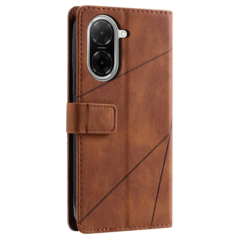 For Xiaomi Redmi A5 4G (171.7mm) / Poco C71 4G Case Imprinted Lines PU Leather Splicing Wallet Phone Cover - Brown