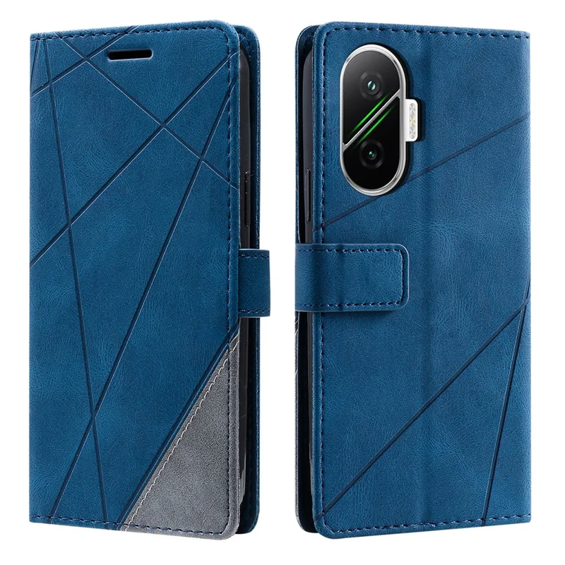 For Xiaomi Poco F7 5G / Redmi Turbo 4 Pro 5G Case Imprinted Lines PU Leather Splicing Wallet Phone Cover - Blue