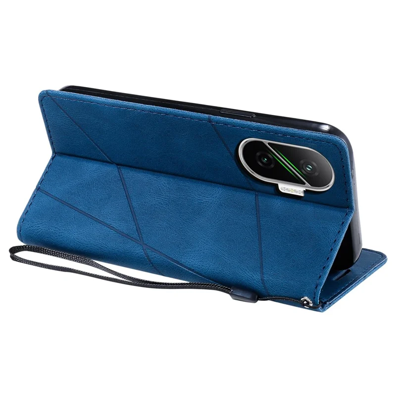 For Xiaomi Poco F7 5G / Redmi Turbo 4 Pro 5G Case Imprinted Lines PU Leather Splicing Wallet Phone Cover - Blue