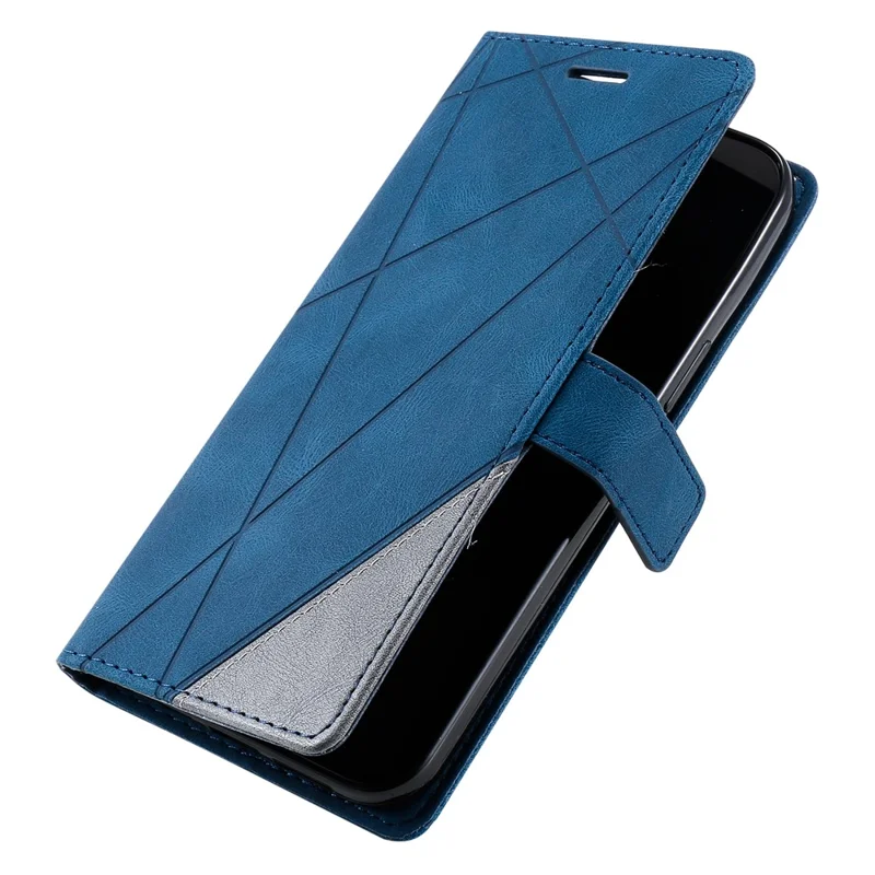 For Xiaomi Poco F7 5G / Redmi Turbo 4 Pro 5G Case Imprinted Lines PU Leather Splicing Wallet Phone Cover - Blue