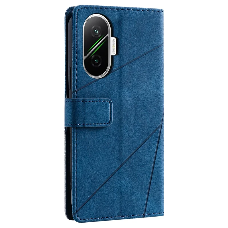 For Xiaomi Poco F7 5G / Redmi Turbo 4 Pro 5G Case Imprinted Lines PU Leather Splicing Wallet Phone Cover - Blue