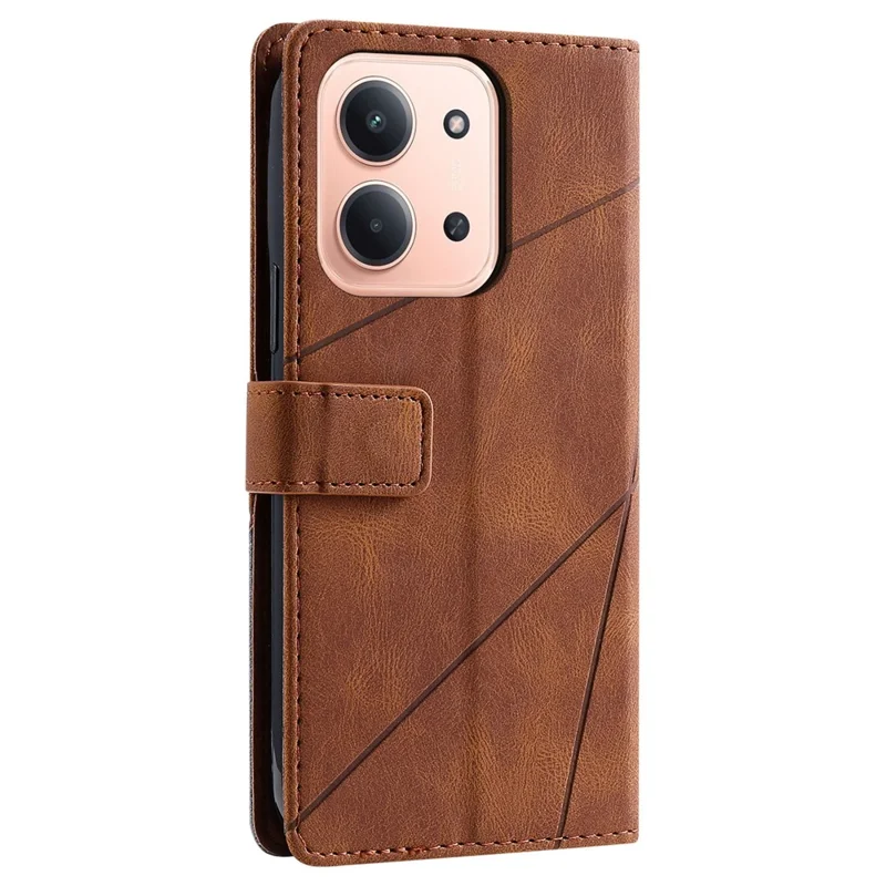 For Xiaomi Redmi 15C 4G (Global) (171mm) / Poco C85 4G (171mm) Case Imprinted Lines PU Leather Splicing Wallet Phone Cover - Brown