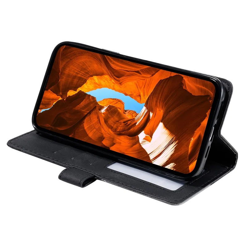 Leather Case for Xiaomi Redmi 15C 4G (EU) (173mm) / 15C 5G (EU) (173mm) / Poco C85 4G (173mm) Imprinted Lines Splicing Wallet Phone Cover - Black