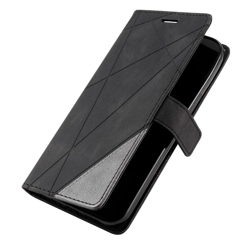 Leather Case for Xiaomi Redmi 15C 4G (EU) (173mm) / 15C 5G (EU) (173mm) / Poco C85 4G (173mm) Imprinted Lines Splicing Wallet Phone Cover - Black