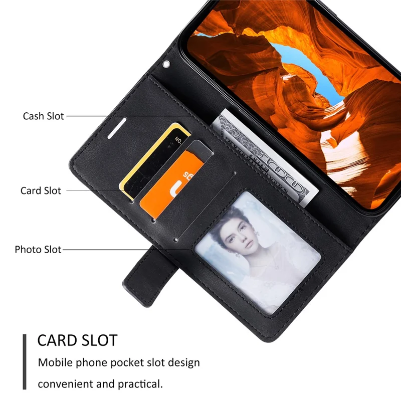 Leather Case for Xiaomi Redmi 15C 4G (EU) (173mm) / 15C 5G (EU) (173mm) / Poco C85 4G (173mm) Imprinted Lines Splicing Wallet Phone Cover - Black