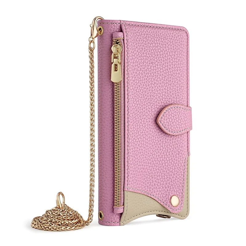 For Google Pixel 10 Leather Case Wallet Stand Cover Irregular Tail Style with Chain Strap - Pink
