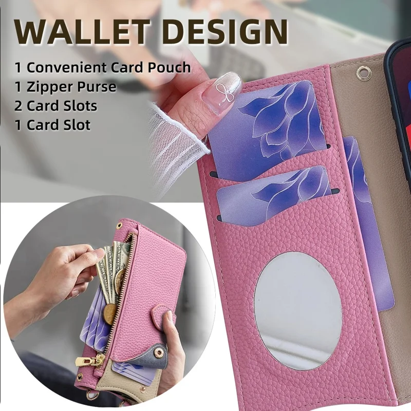 For Google Pixel 10 Leather Case Wallet Stand Cover Irregular Tail Style with Chain Strap - Pink