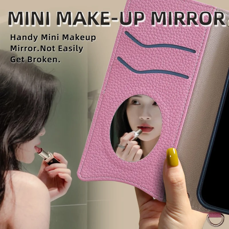 For Google Pixel 10 Leather Case Wallet Stand Cover Irregular Tail Style with Chain Strap - Pink