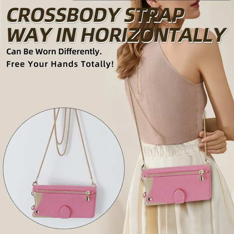 For Google Pixel 10 Leather Case Wallet Stand Cover Irregular Tail Style with Chain Strap - Pink