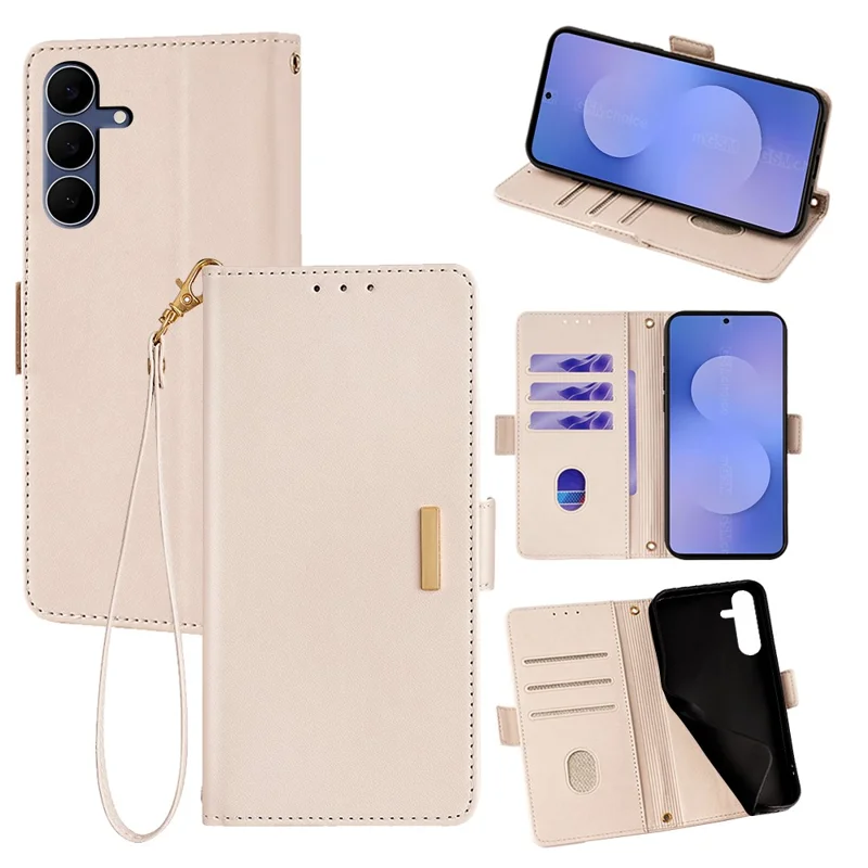 For Samsung Galaxy S25 FE Case RFID Blocking Wallet PU Leather Phone Cover with Wrist Strap - White