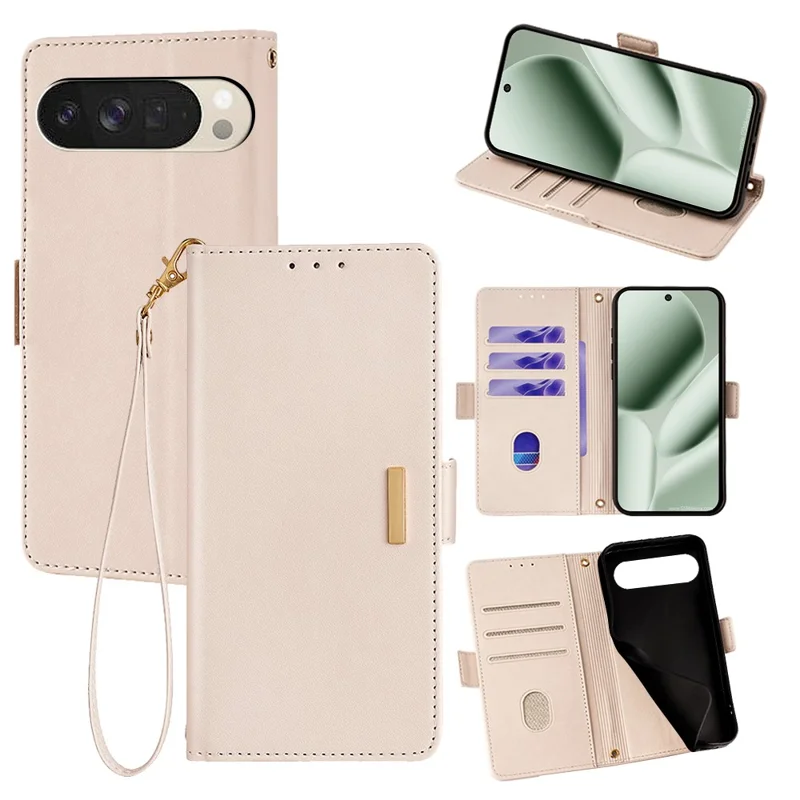 For Google Pixel 10 Case RFID Blocking Wallet PU Leather Phone Cover with Wrist Strap - White