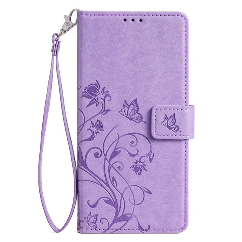 For Google Pixel 10 Pro XL Case Butterfly Flower Imprinted PU Leather Wallet Phone Cover - Purple