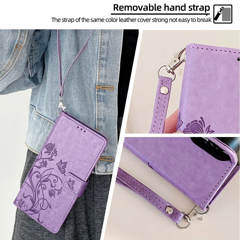 For Google Pixel 10 Pro XL Case Butterfly Flower Imprinted PU Leather Wallet Phone Cover - Purple