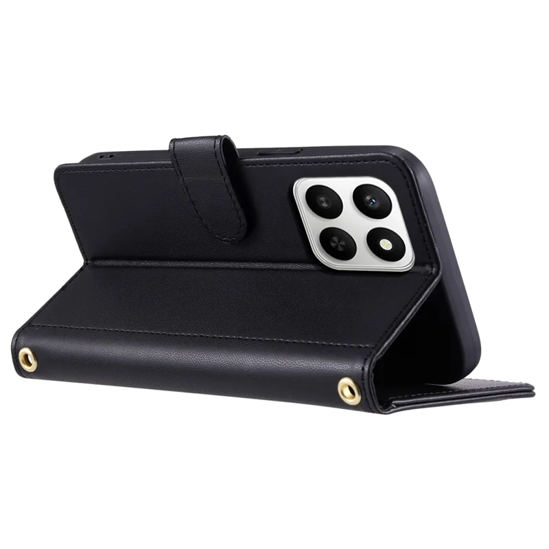 PU Leather Case for Honor 400 Smart 5G / 4G / X7d 5G / 4G Wallet Rhombus Grid Phone Cover with Shoulder Strap / Wrist Strap - Black