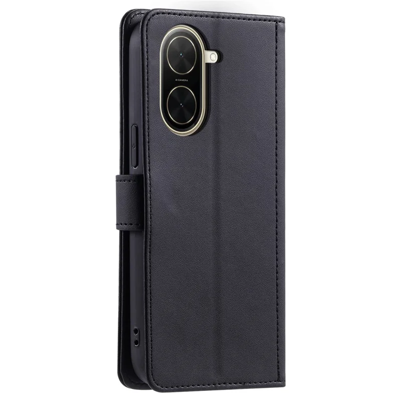 For Xiaomi Redmi A5 4G (171.7mm) / Poco C71 4G Case Wallet Rhombus Grid PU Leather Phone Cover with Shoulder Strap / Wrist Strap - Black