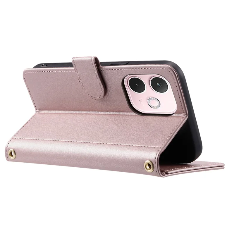 PU Leather Case for Oppo A5 Pro 5G (Global) / A5 Pro 4G (Global) / A5 Energy 5G (China) Wallet Rhombus Grid Phone Cover with Shoulder Strap / Wrist Strap - Rose Gold