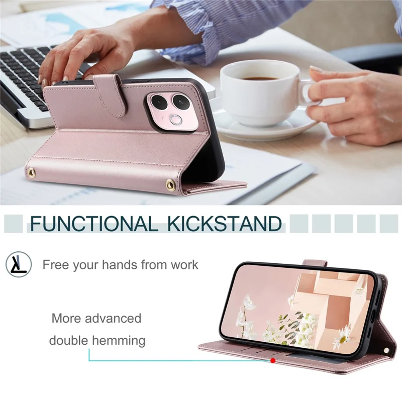 PU Leather Case for Oppo A5 Pro 5G (Global) / A5 Pro 4G (Global) / A5 Energy 5G (China) Wallet Rhombus Grid Phone Cover with Shoulder Strap / Wrist Strap - Rose Gold