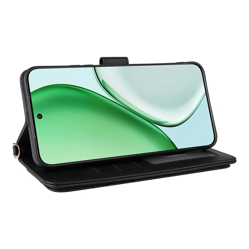 For Honor Magic8 Lite 5G / X9d 5G / X70 5G Case with Shoulder / Wrist Strap Leather Phone Cover Stand Wallet - Black