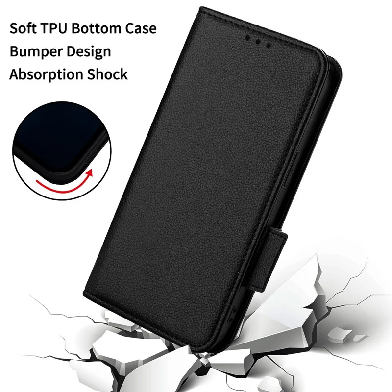 For Honor Magic8 Lite 5G / X9d 5G / X70 5G Case Litchi Texture Wallet Leather Phone Cover with Wrist Strap - Black