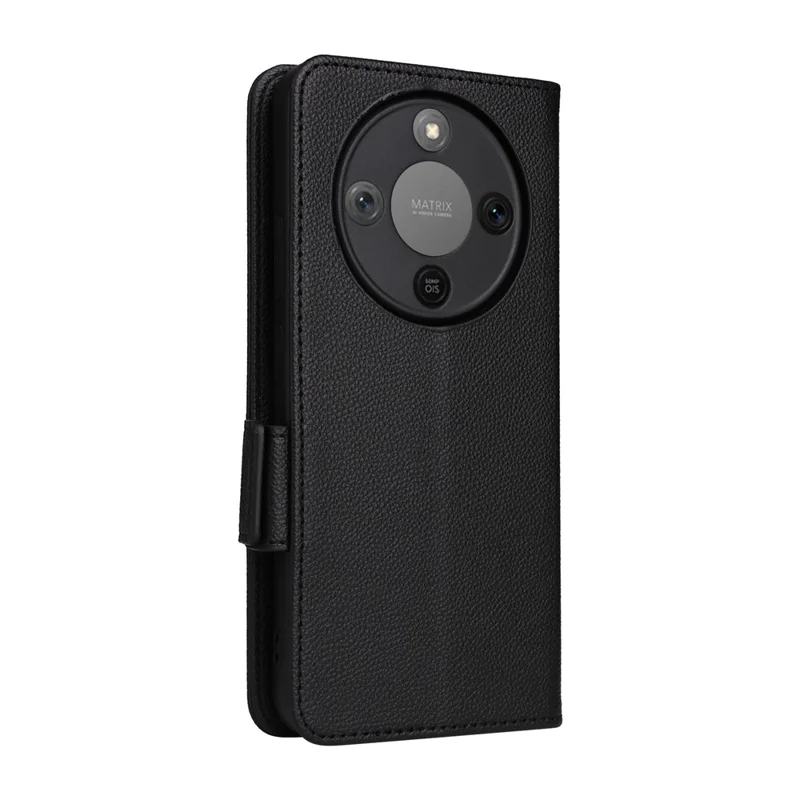 For Honor Magic8 Lite 5G / X9d 5G / X70 5G Case Litchi Texture Wallet Leather Phone Cover with Wrist Strap - Black