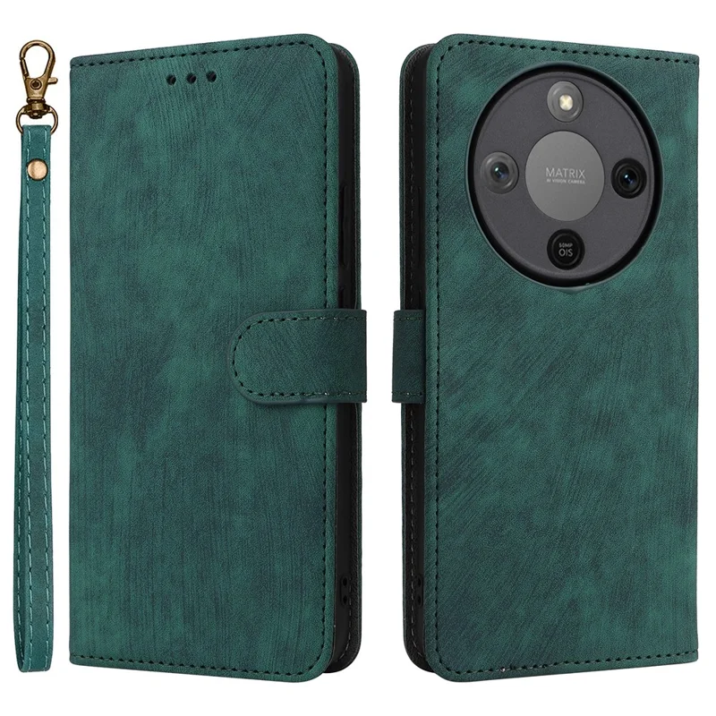 For Honor Magic8 Lite 5G / X9d 5G / X70 5G Case Wallet RFID Blocking PU Leather Phone Cover Stand with Strap - Green