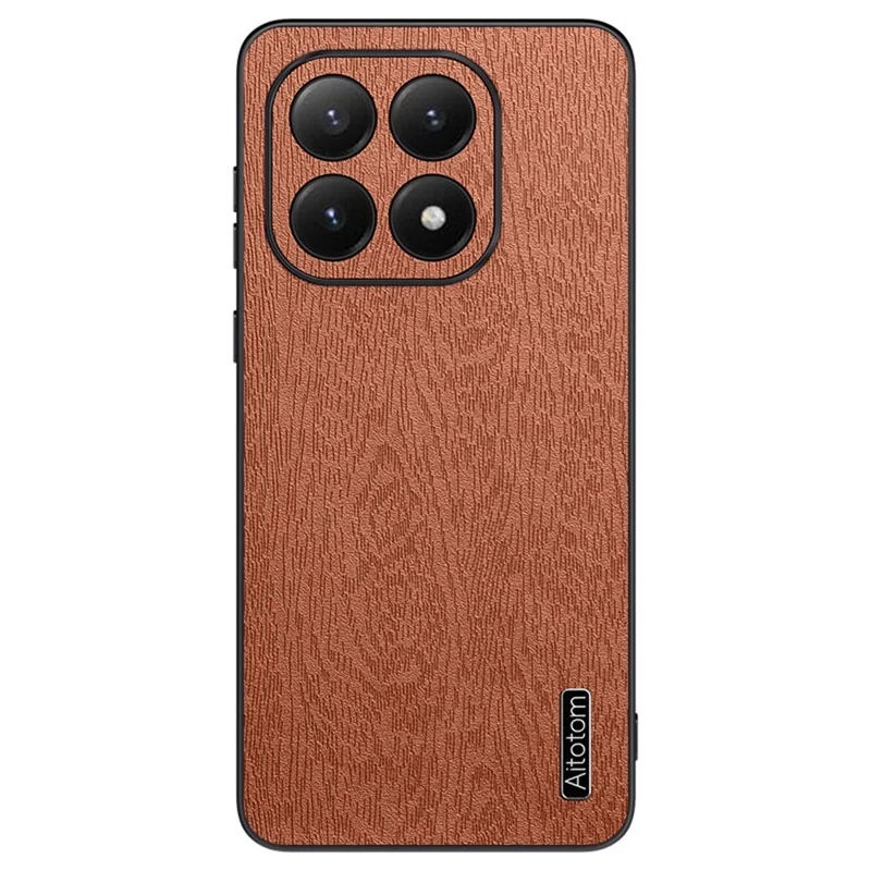 For Xiaomi 15T Case Wood Texture PU Leather Coated PC TPU Phone Cover - Brown
