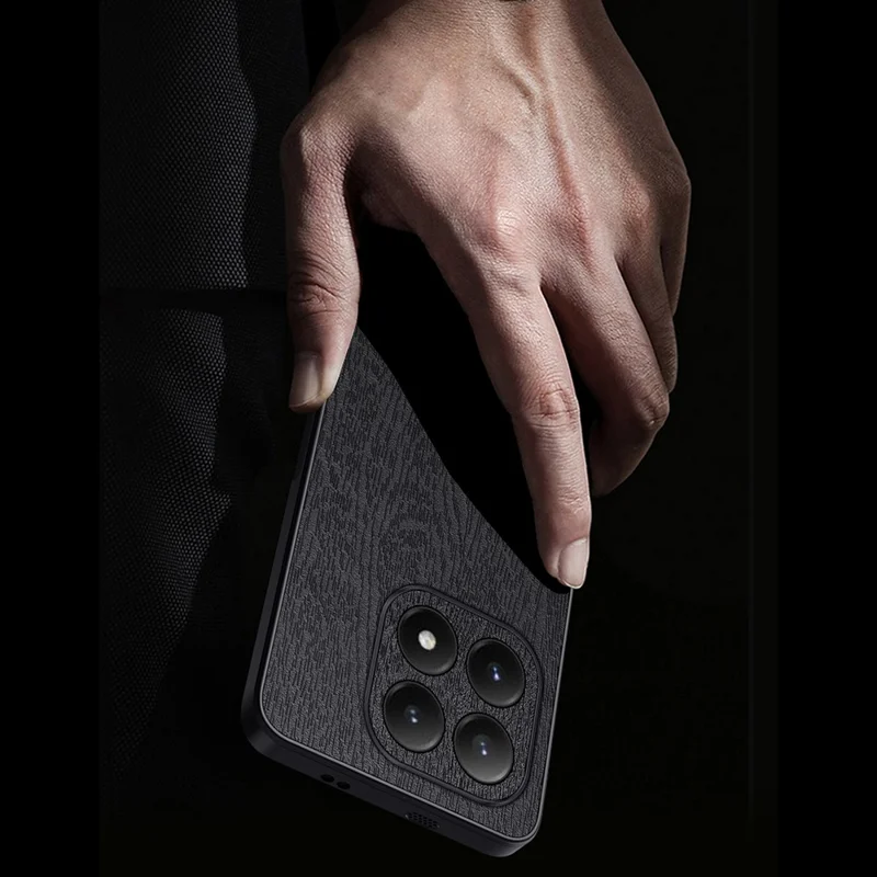 For Xiaomi 15T Case Wood Texture PU Leather Coated PC TPU Phone Cover - Brown