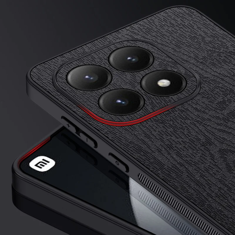 For Xiaomi 15T Case Wood Texture PU Leather Coated PC TPU Phone Cover - Brown