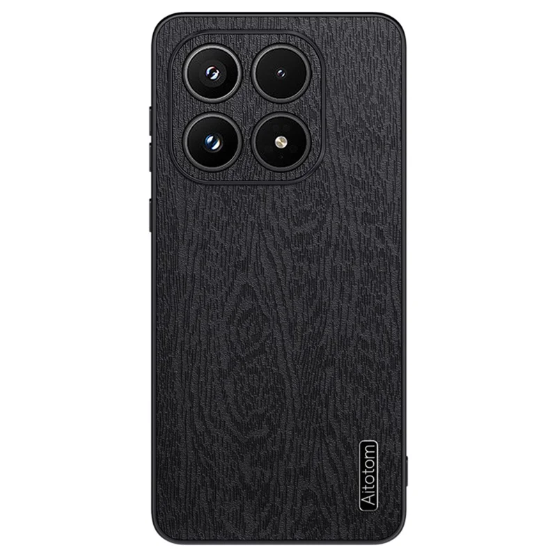 Voor Xiaomi 17 Hoesje Houtnerf PU Leer Gecoate PC TPU Telefoonhoes - Zwart