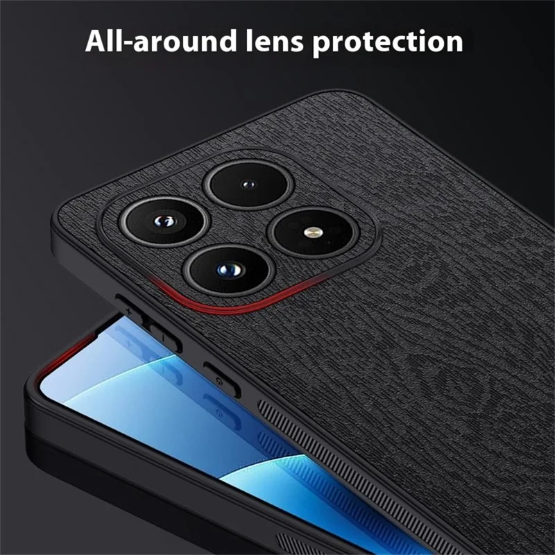 Voor Xiaomi 17 Hoesje Houtnerf PU Leer Gecoate PC TPU Telefoonhoes - Zwart