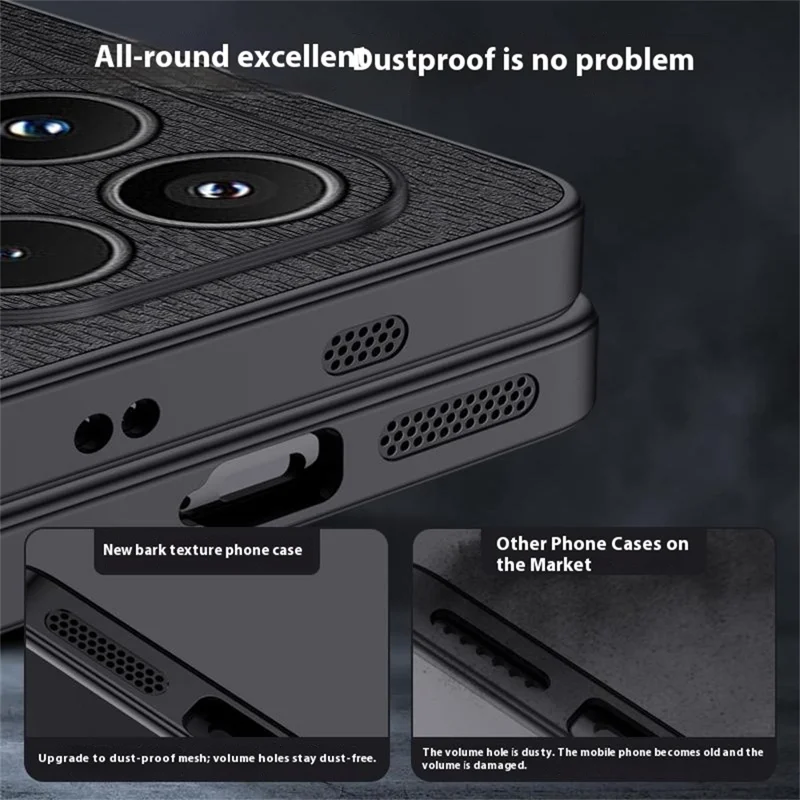 Voor Xiaomi 17 Hoesje Houtnerf PU Leer Gecoate PC TPU Telefoonhoes - Zwart