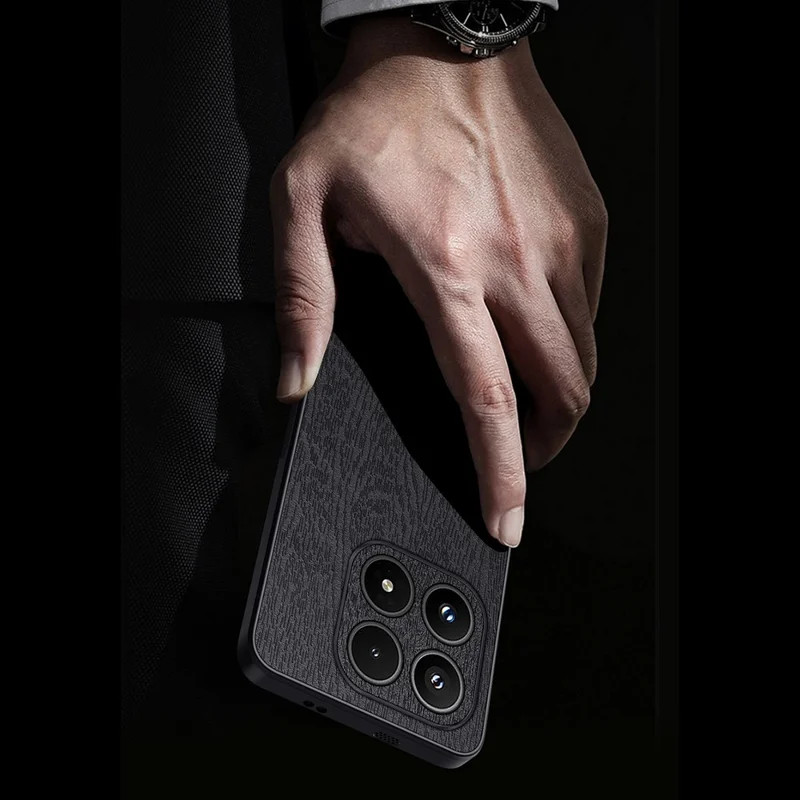 Voor Xiaomi 17 Hoesje Houtnerf PU Leer Gecoate PC TPU Telefoonhoes - Zwart