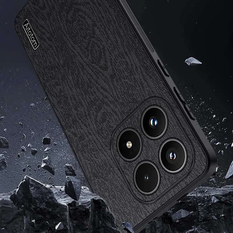 Voor Xiaomi 17 Hoesje Houtnerf PU Leer Gecoate PC TPU Telefoonhoes - Zwart