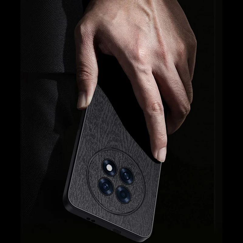 For Oppo A6 GT 5G Case Wood Texture PU Leather Coated PC TPU Phone Cover - Brown