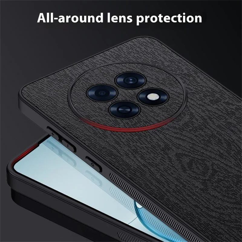 For Oppo A6 GT 5G Case Wood Texture PU Leather Coated PC TPU Phone Cover - Brown