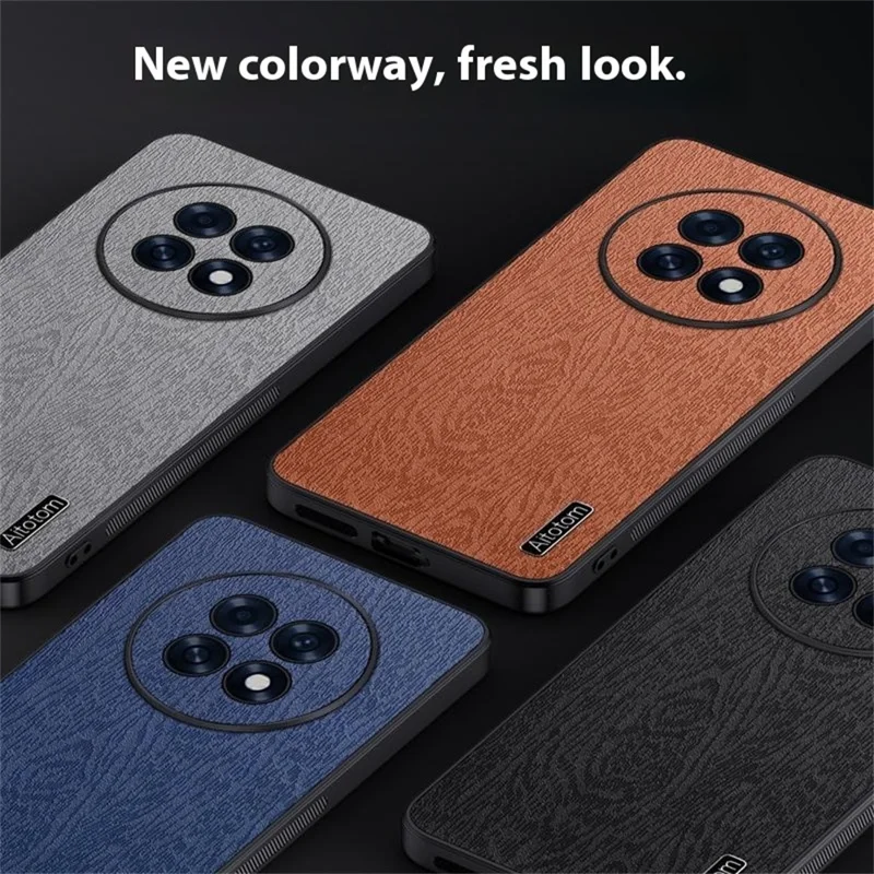 For Oppo A6 GT 5G Case Wood Texture PU Leather Coated PC TPU Phone Cover - Brown