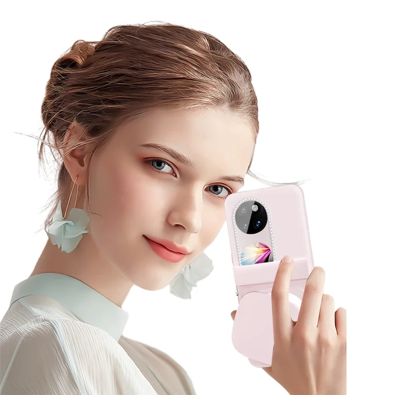 غطاء لهواوي بوكت 2 مع مرآة مكياج، غطاء قلّاب صلب من مادة البولي كربونات مع فيلم حماية زجاجي مقسّى للشاشة الخلفية - أبيض